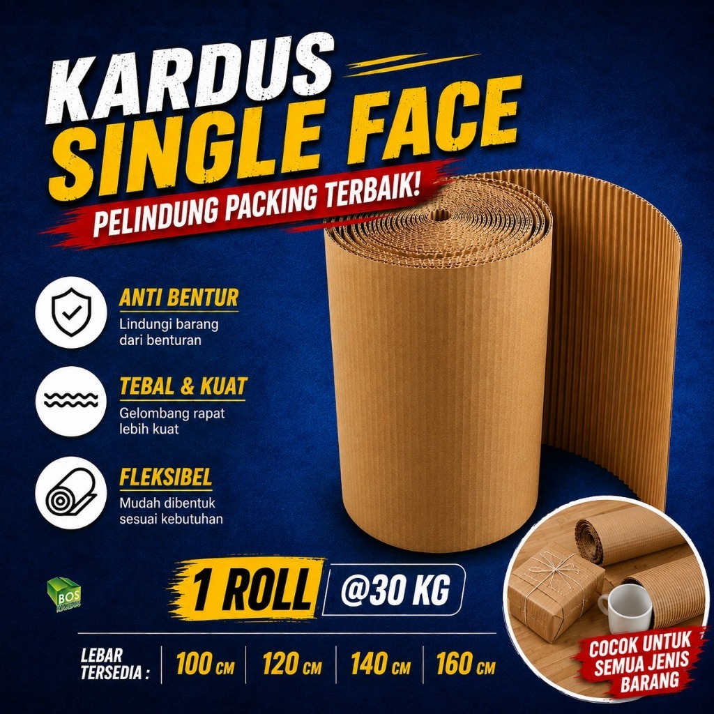 Kardus Dus Box  Karton Single Face Corrugated Gelombang Gulung Roll Packing Pelindung Lembaran Polos