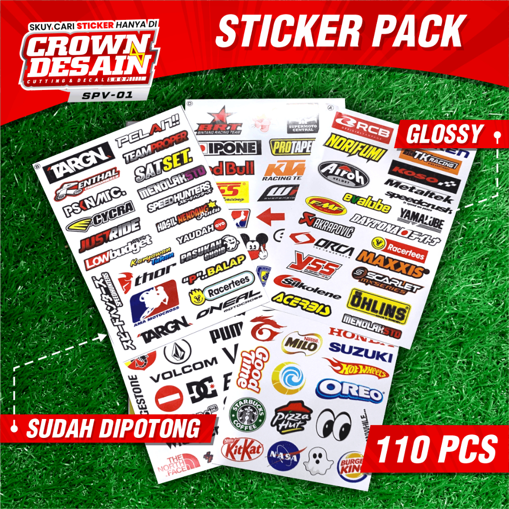 Stiker Pack Hologram Isi 110pcs - Stiker Sponsor Racing Aesthetic Hologram Princut Untuk Tumblr Moto