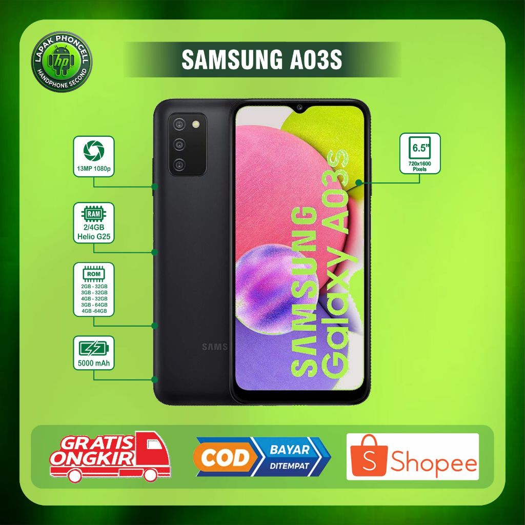 HP SAMSUNG GALAXY A03S RAM 3/32GB RAM 4/64GB Second normal siap pakai