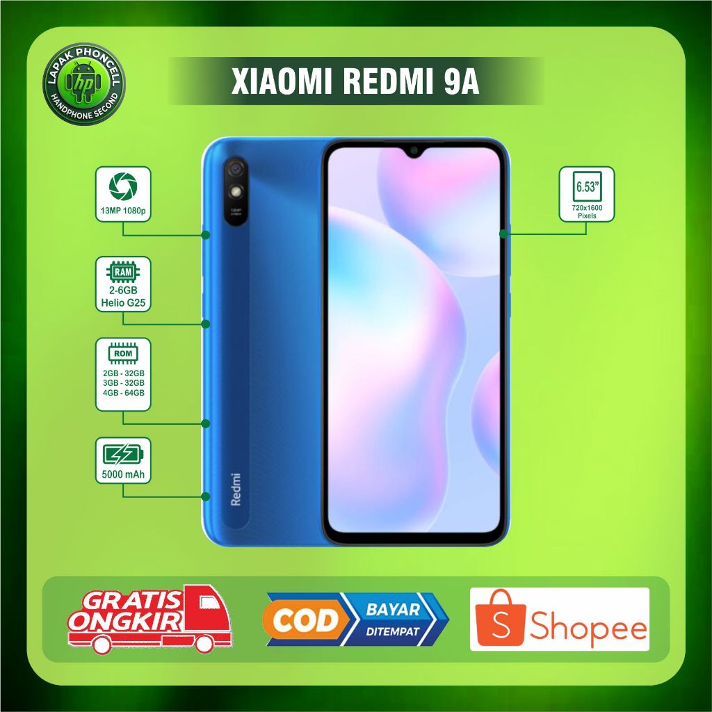 HP XAIOMI REDMI 9A RAM 2/32GB RAM 3/32GB RAM 4/64GB Second normal siap pakai