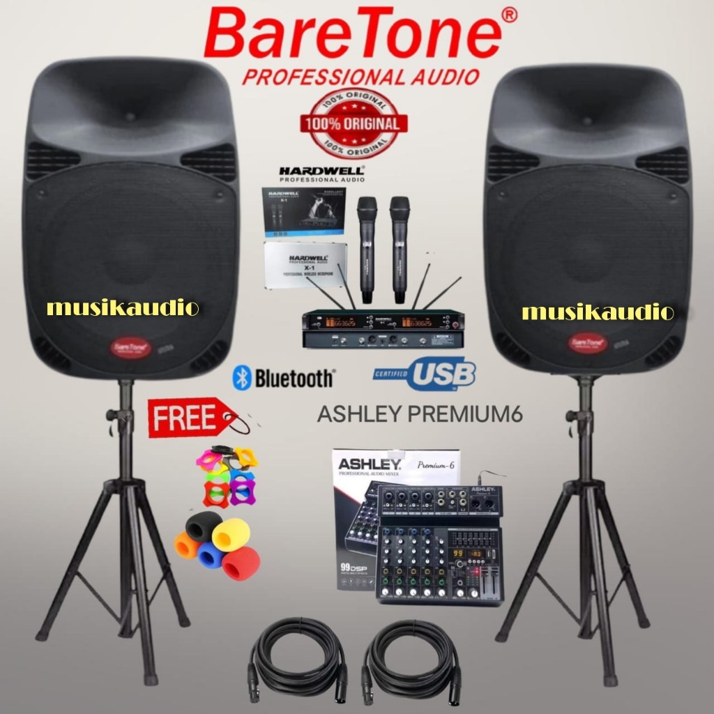 Paket Karaoke set Baretone 15 inch Aktif  ashley premium6 6 channel Original