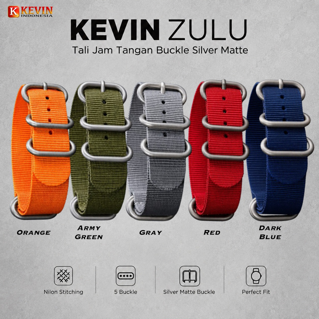 KEVIN ZULU Tali Strap Jam Tangan Seiko 24mm Silver Matte Metal Buckle