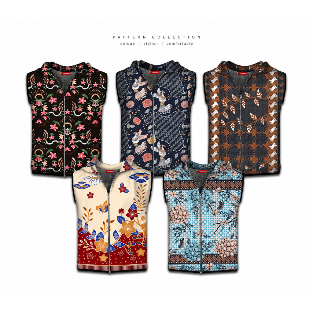 Bilqueen Rompi Printing Wanita Pria Vest Hoodie Olahraga Running Tema Batik Anti Kusut