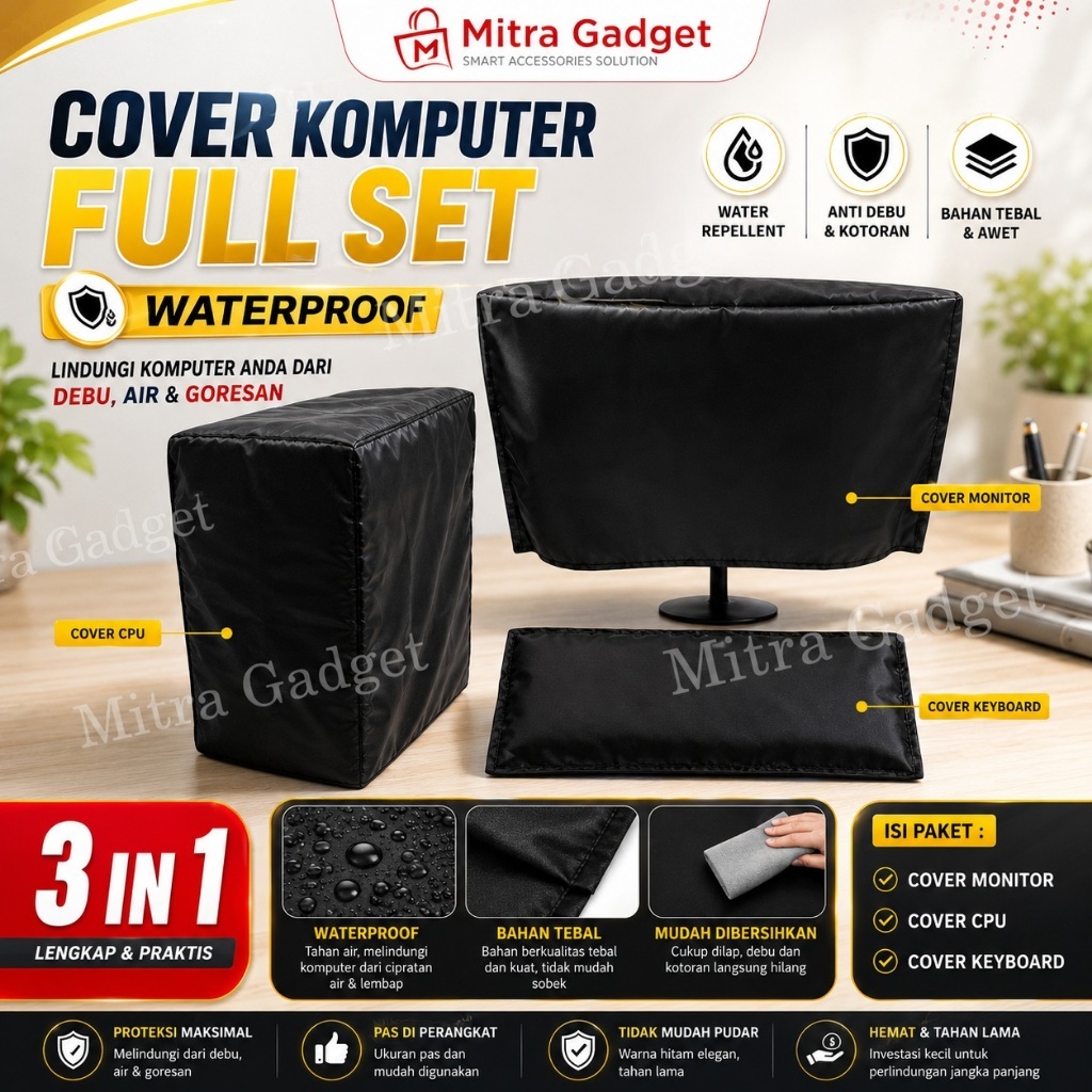 Cover Komputer FullSet Waterproof Monitor CPU Keyboard Aneka Ukuran