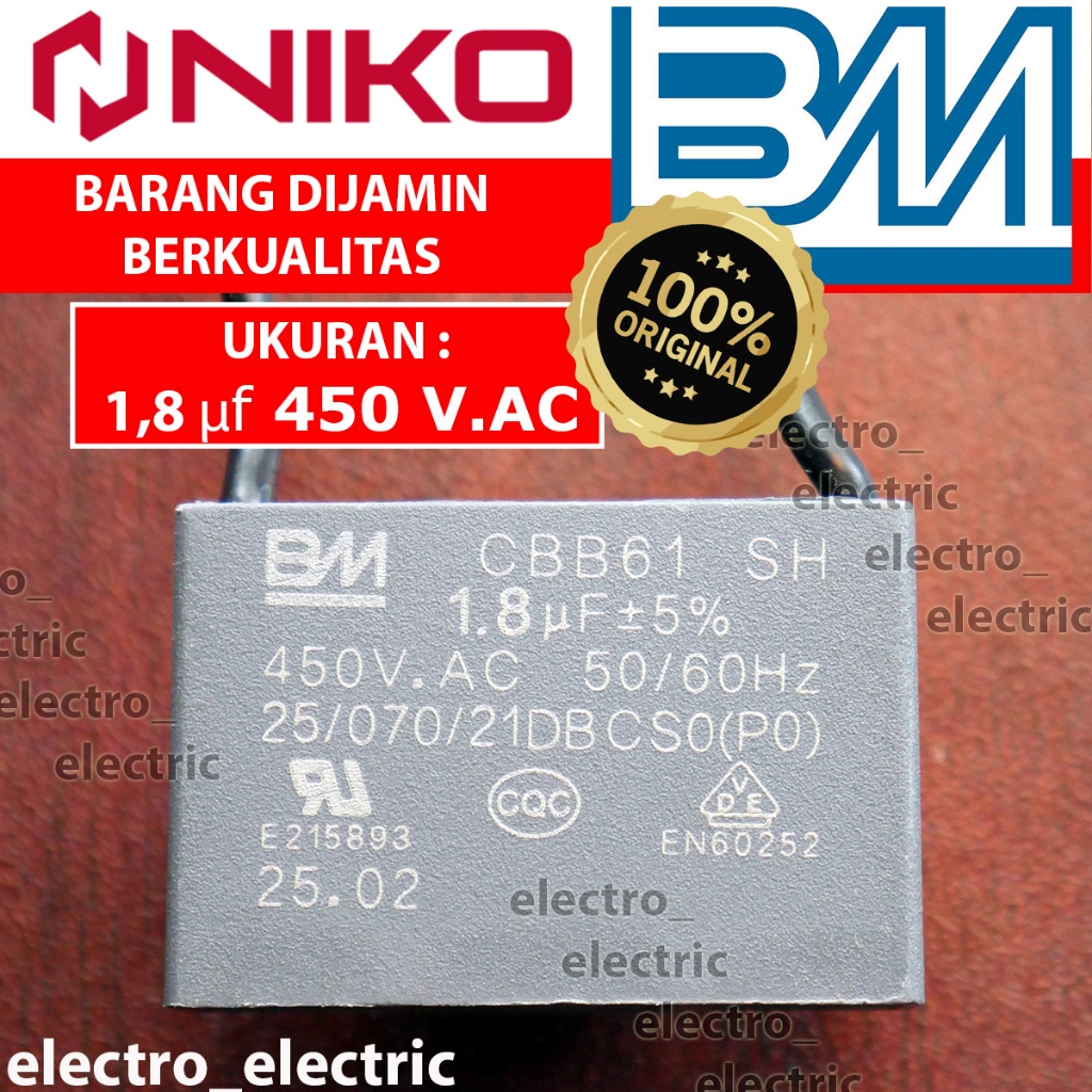 Kapasitor Kipas Niko + Kapasitor CBB61 1uf 450v 1,2uf 450v 1,5uf450v + capasitor 2uf 450v 2,5uf 450v