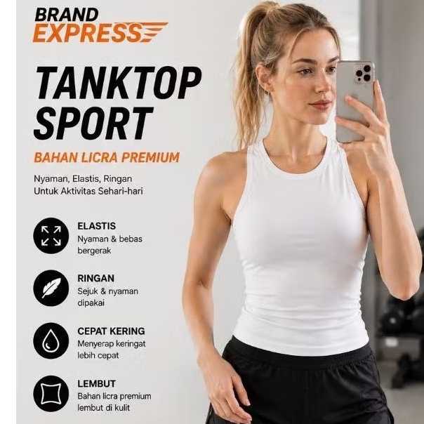 Tanktop Sport Express Wanita – Bahan Lycra Elastis Melar Banyak
