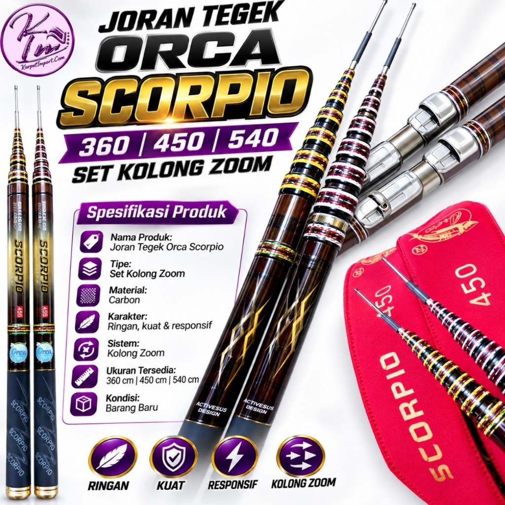 Joran Tegek Orca Scorpio Set Kolong Zoom 360 450 540 Carbon Fishing Rod