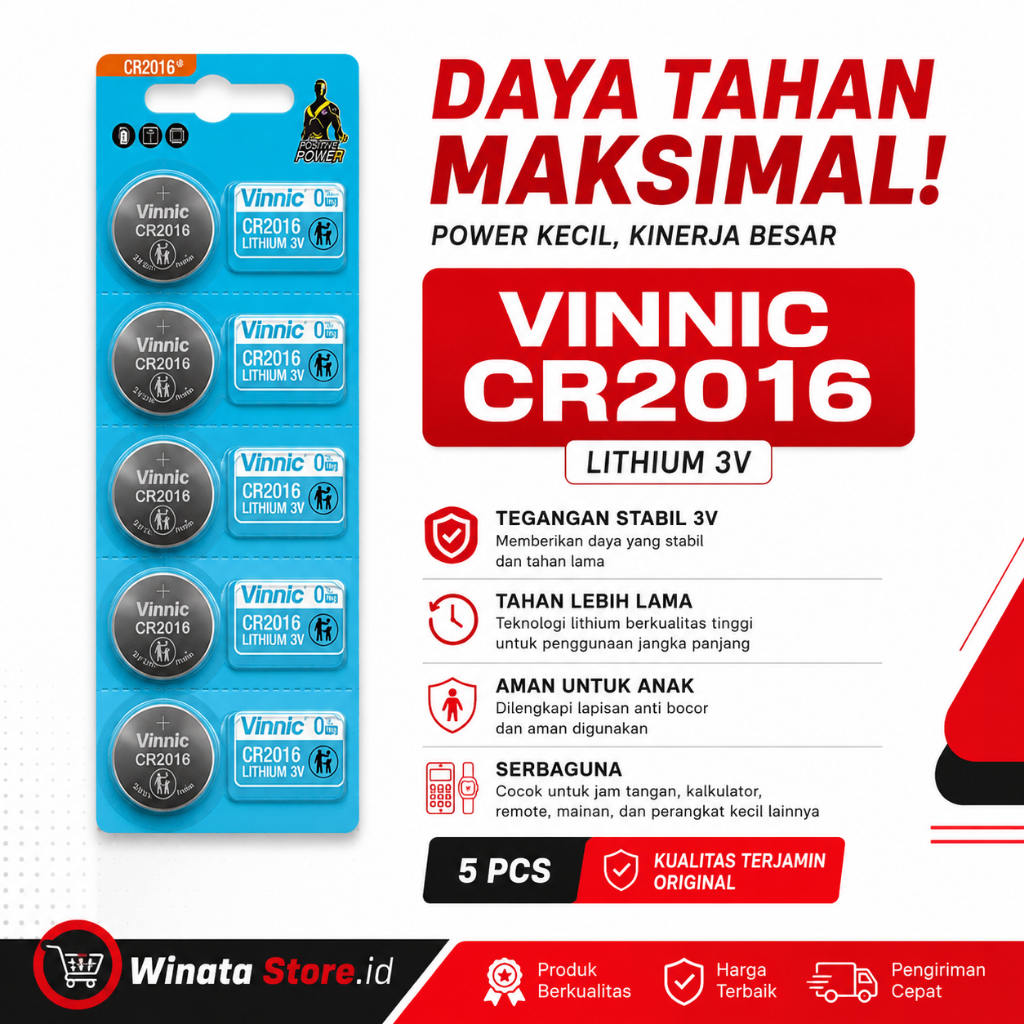 100% Original Baterai Koin / Kancing VINNIC CR2016 3V Lithium