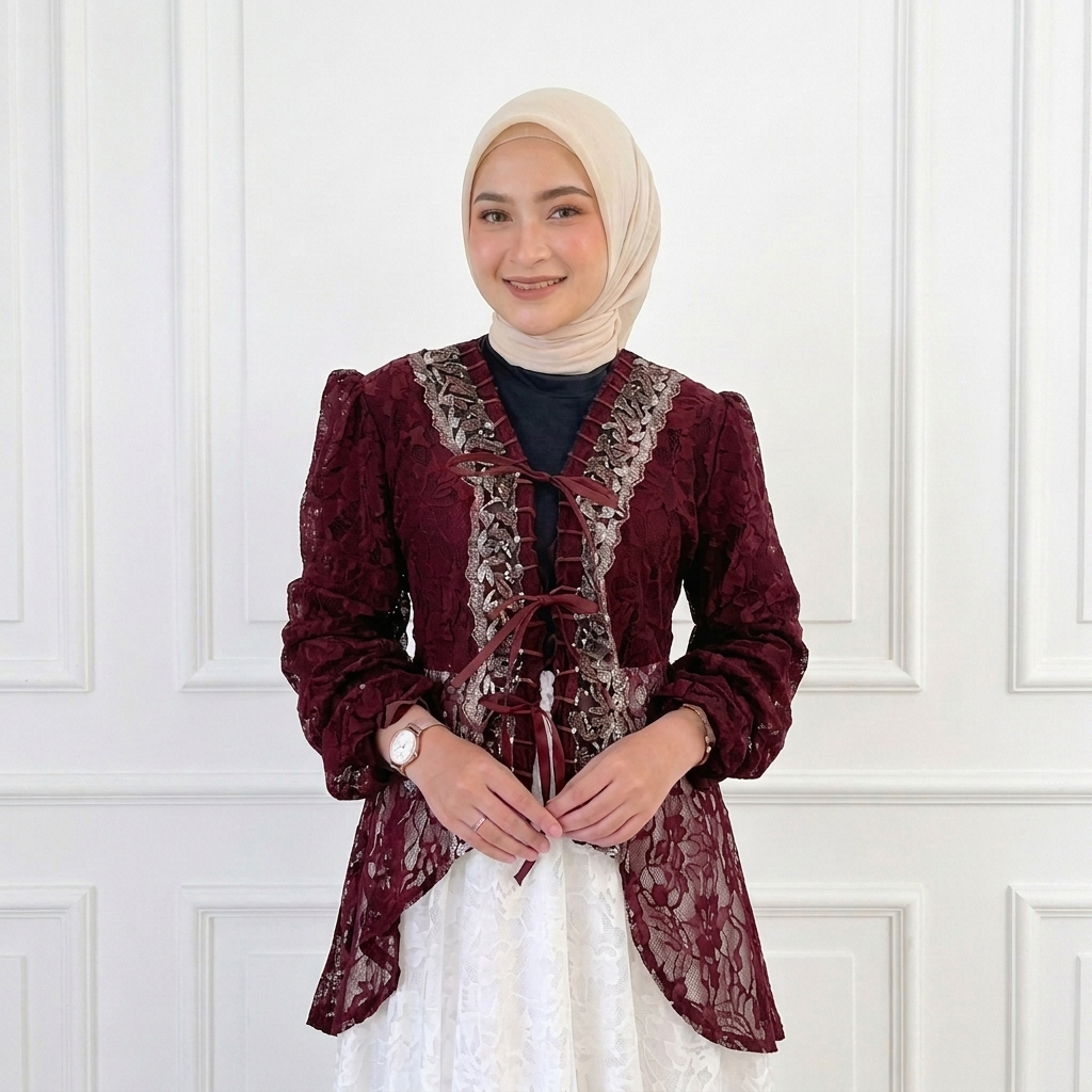 Outer Brokat Cardigan Lengan Panjang Outer Brokat Renda Keondangan Mewah