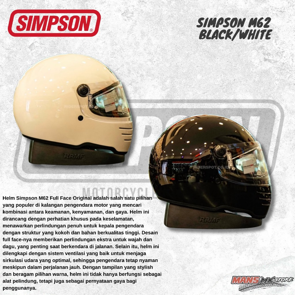 SIMPSON M62 WHITE/BLACK ORIGINAL HELM FULL FACE CLASSIC SIMPSON