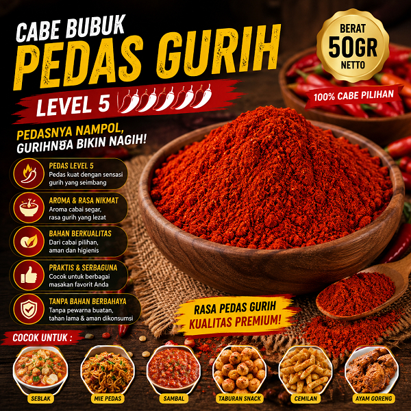 Cabe Bubuk Pedas Gurih 5 50Gr Bubuk Cabe Pedas Gurih Level 5 Makanan Bisa Kiloan Chilli Powder Super