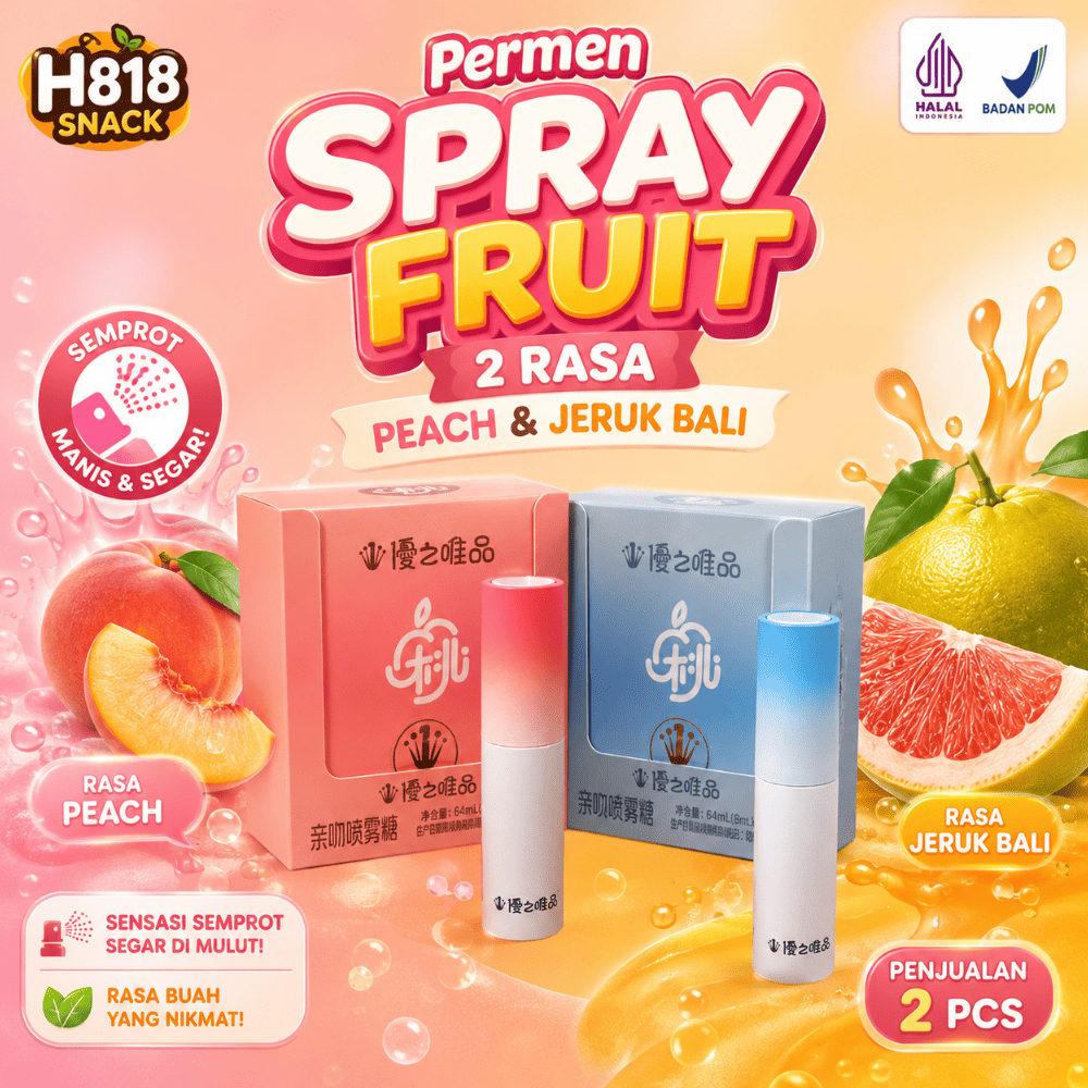 Spray Fruit Candy Permen Semprot Cium Rasa Persik Jeruk Bali Premium Halal BPOM Aroma Buah Menyegark