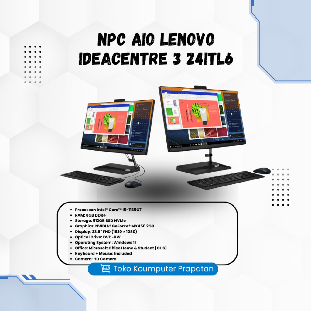 NPC AIO LENOVO 3 24ITL6 INTEL CORE I5-1135G7/8GB/512GB/DVDRW/23.8''/MX450 2GB/KEYMOU/W11+OHS