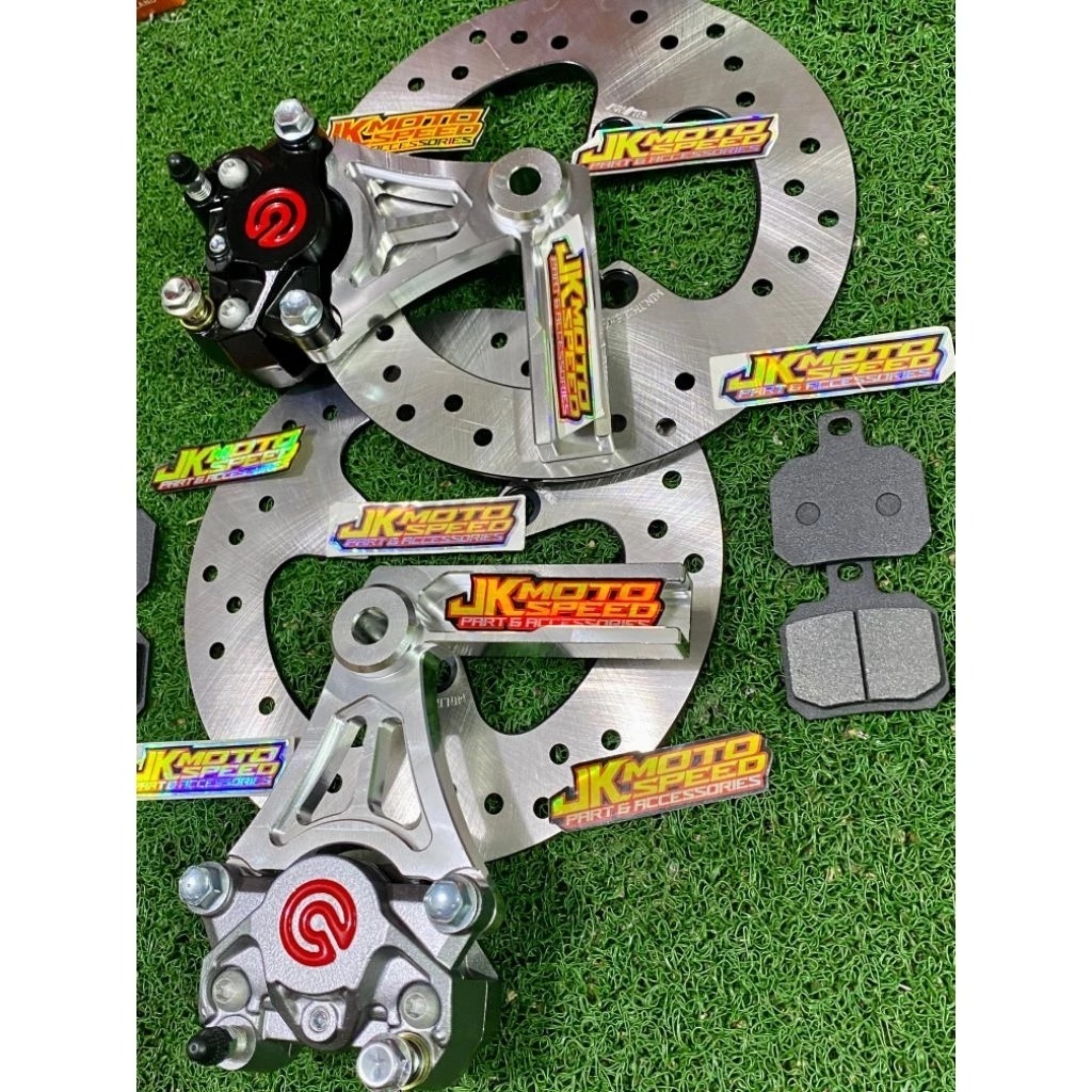 TERMURAH  SATRIA F FU FI pnp 100 % KALIPER SET BREKET + DISC PREMIUM CNC 2 PISTON BIG LOGO 2p BELAKA