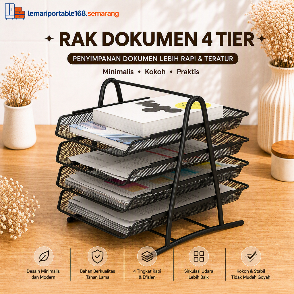 Rak Dokumen 4 Susun Besi Letter Tray Paper Tray File Organizer Latte untuk Kantor Rumah