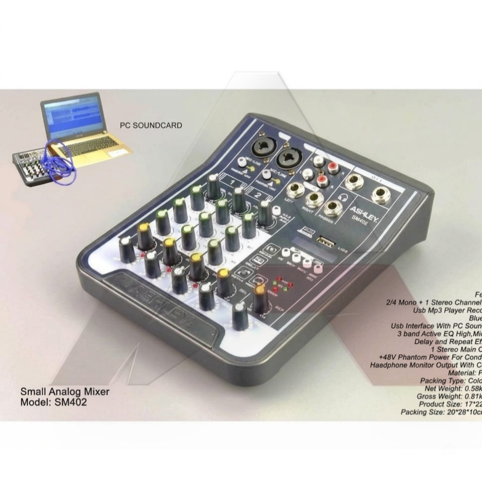 Mixer Ashley 4 Channel SM-402 SM402 SM 402 Bluetooth Original