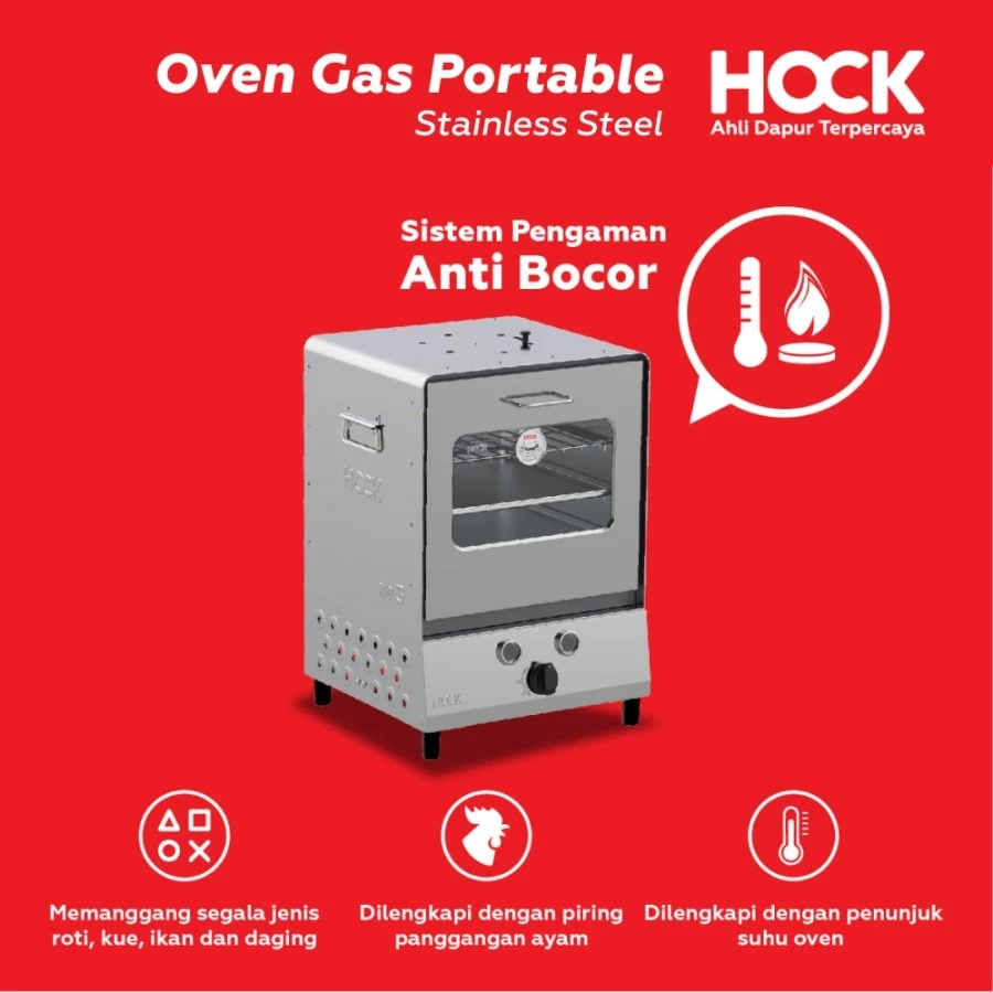 HOCK Oven Gas Portable HO-GS103 Stainless Steel No.3 Thermometer Pengaman Anti Bocor 29L Original