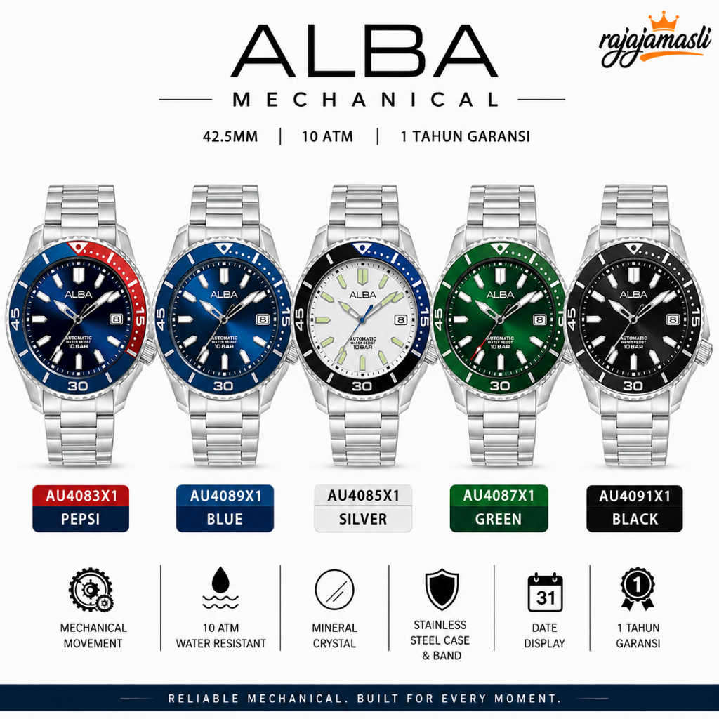 Alba Mechanical AU4083X1 AU4085X1 AU4087X1 AU4089X1 AU4091X1 Jam Tangan Pria Automatic 42.5mm Stainl