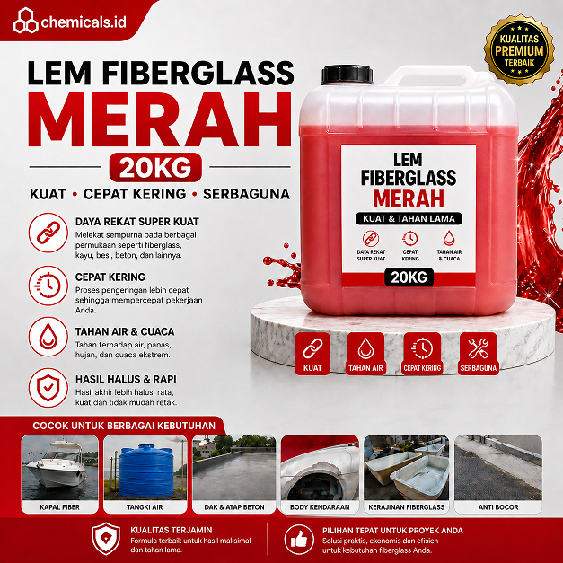 Lem Fiberglass Merah 20 Kg - Perekat Laminasi Coating Waterproof untuk Perahu Kapal Tangki Air Kolam