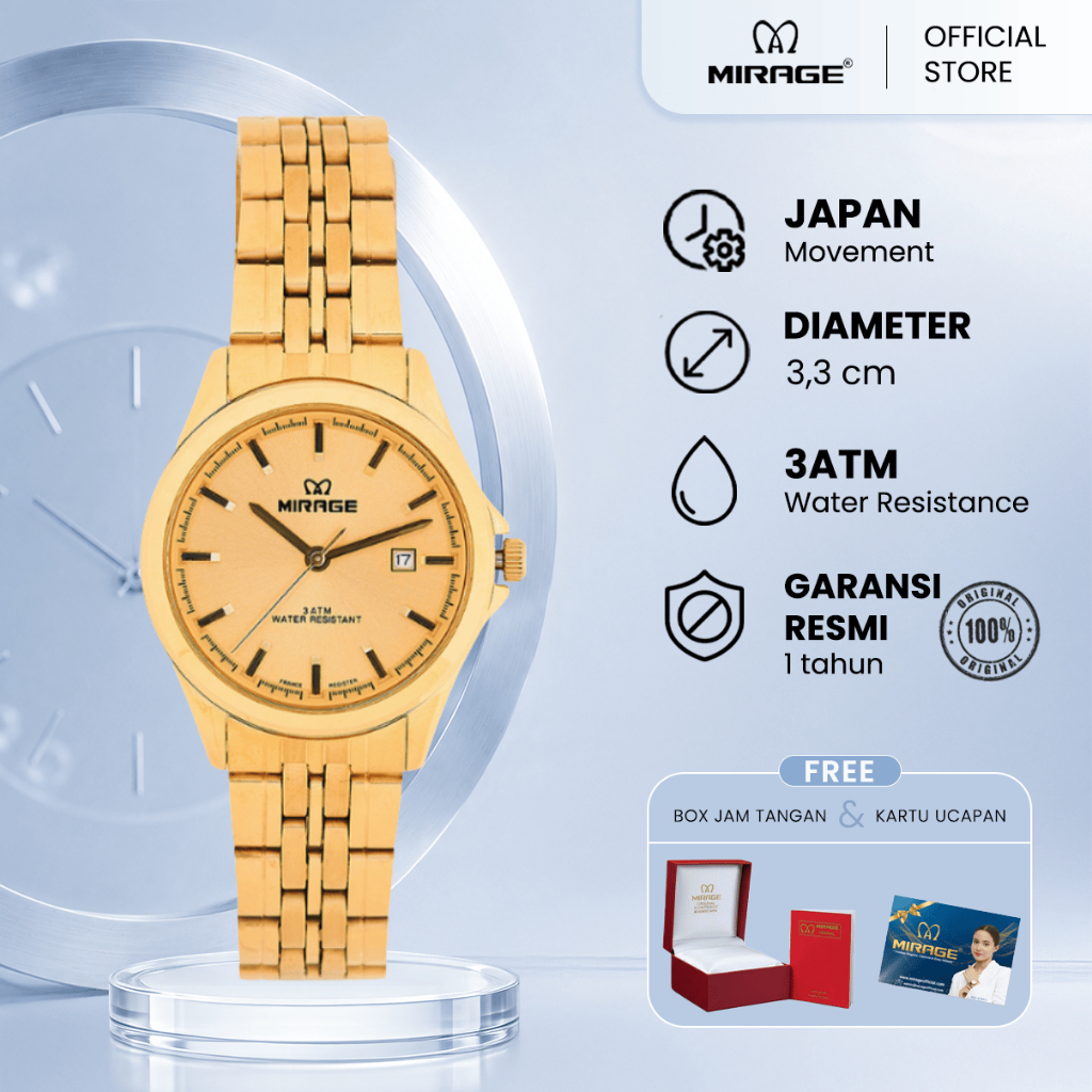 Mirage Jam Tangan Original Wanita Analog 8709 L Gold Original Stainless