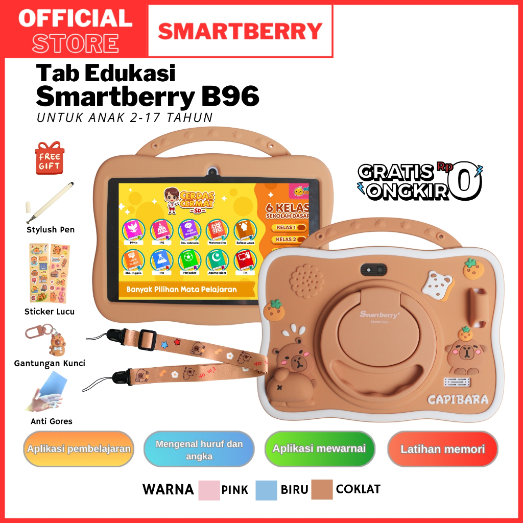 SMARTBERRY KIDS STUDY TAB TABLET B95 / B96 / ANDROID 14 / 2 KAMERA / BLUETOOTH / WIFI / PEMBELAJARAN