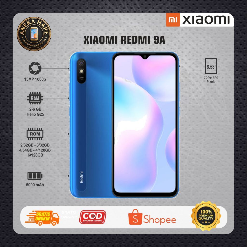 HP XIAOMI REDMI 9A Second normal siap pakai RAM 2/32GB RAM 3/32GB