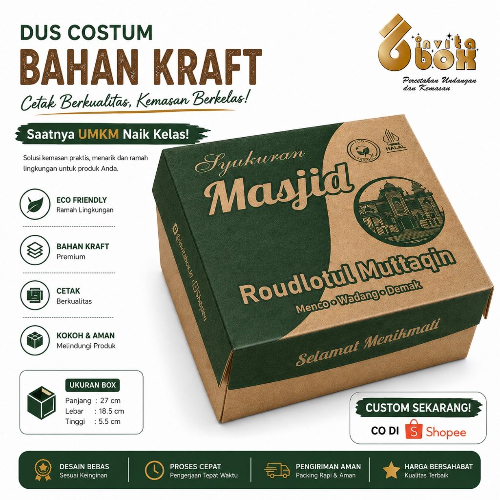 Box Catering | Lunchbox 16 x 16 x 6 cm Kraft PE dalam laminasi