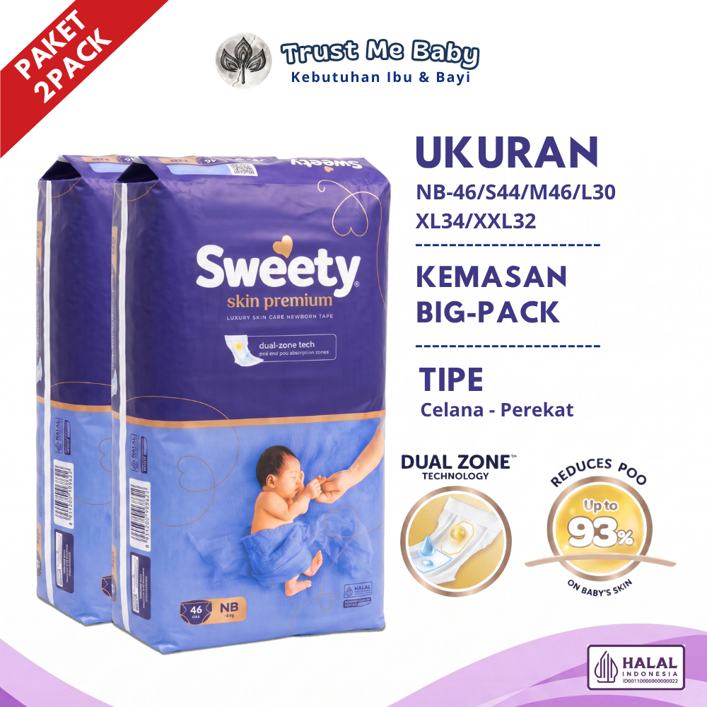 Sweety Skin Premium Popok Celana/Perekat Bayi Paket 2 Pack Ukuran NB 46/S 44/M 46/L 30 XL 34/XXL 32 