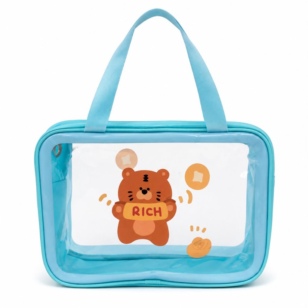 Tas Pouch Besar Tenteng Serbaguna PVC Transparan Motif Beruang Bear TE25024