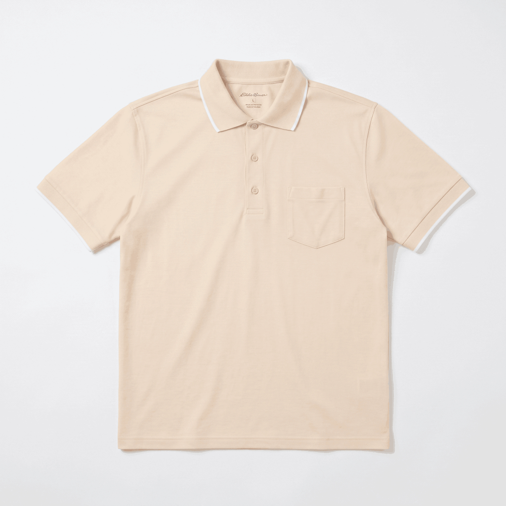 Demand - EDDIE BAUER Beige Polo Shirt Pria Wanita Kemeja Cotton Cream Coklat Kaos Reguler Kerah Moti