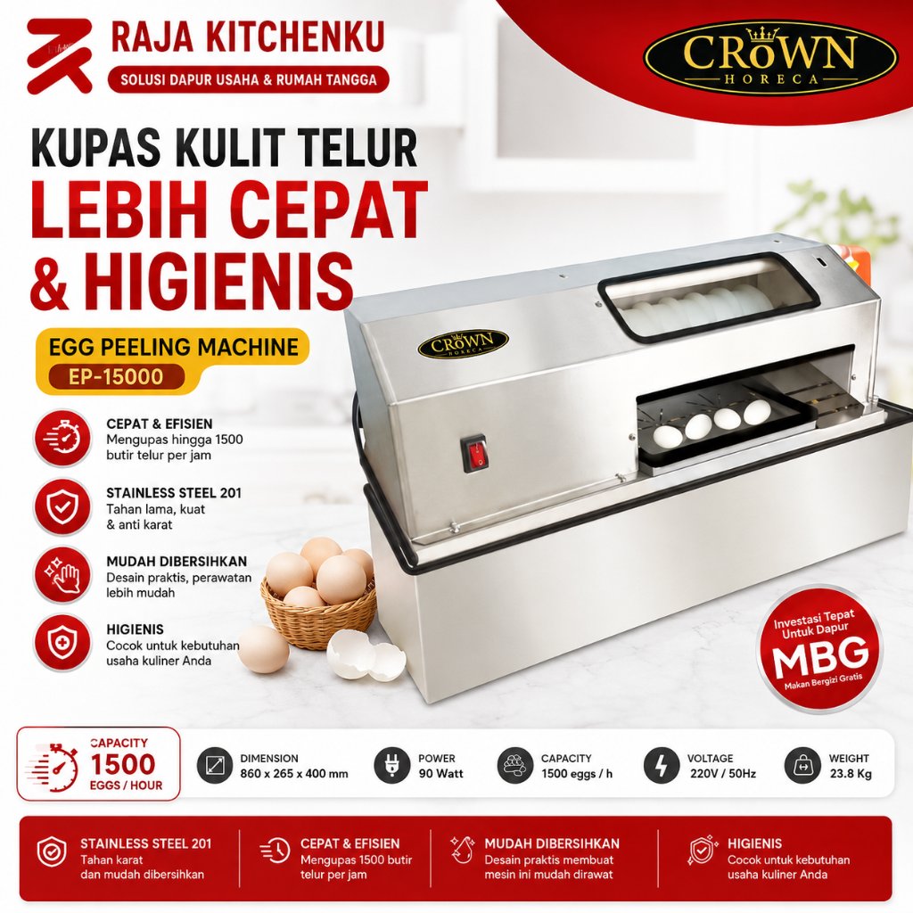 CROWN EP-1500 / EP-15000 – Egg Peeling Machine /Mesin Pengupas Telur Rebus BERGARANSI RESMI