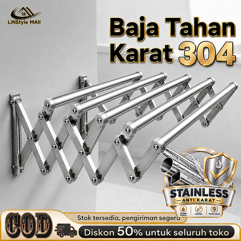 Jemuran Baju Dinding Stainless Steel Jemuran Lipat Dinding 200/180/150/120/100CM Jemuran Baju Pakaia