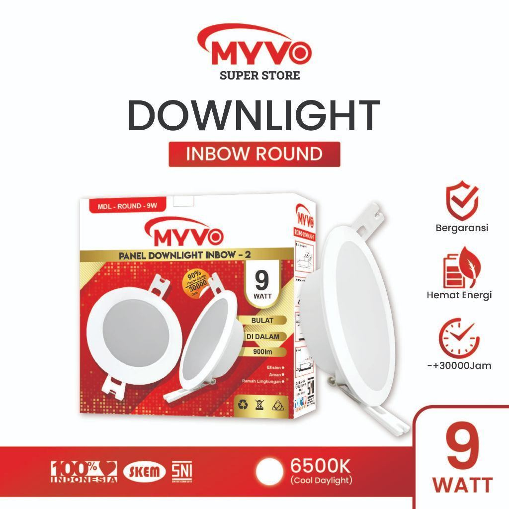 MYVO Lampu LED Downlight 9 Watt Panel Round Inbow Cahaya Putih