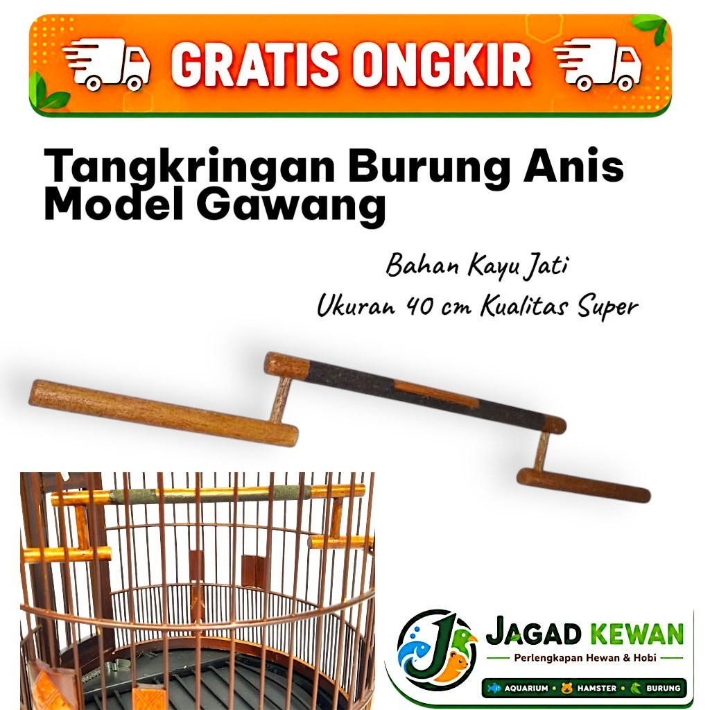 Tangkringan Anis Gawang Kayu Jati Plangkringan Tenggeran Sangkar Burung Bulat Jumbo Anis Kembang Pun