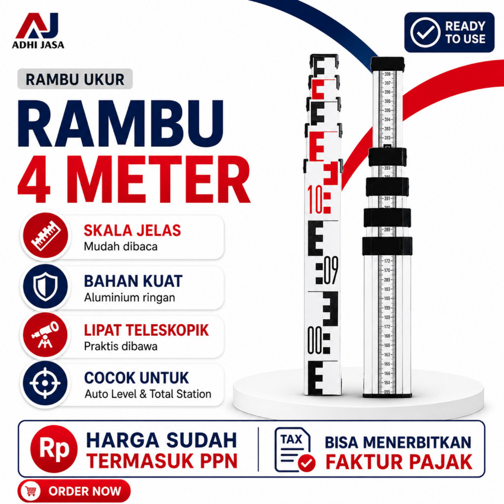 Rambu Ukur 4 Meter Leveling Staff Bak Ukur Waterpass Aluminium Alat Survey
