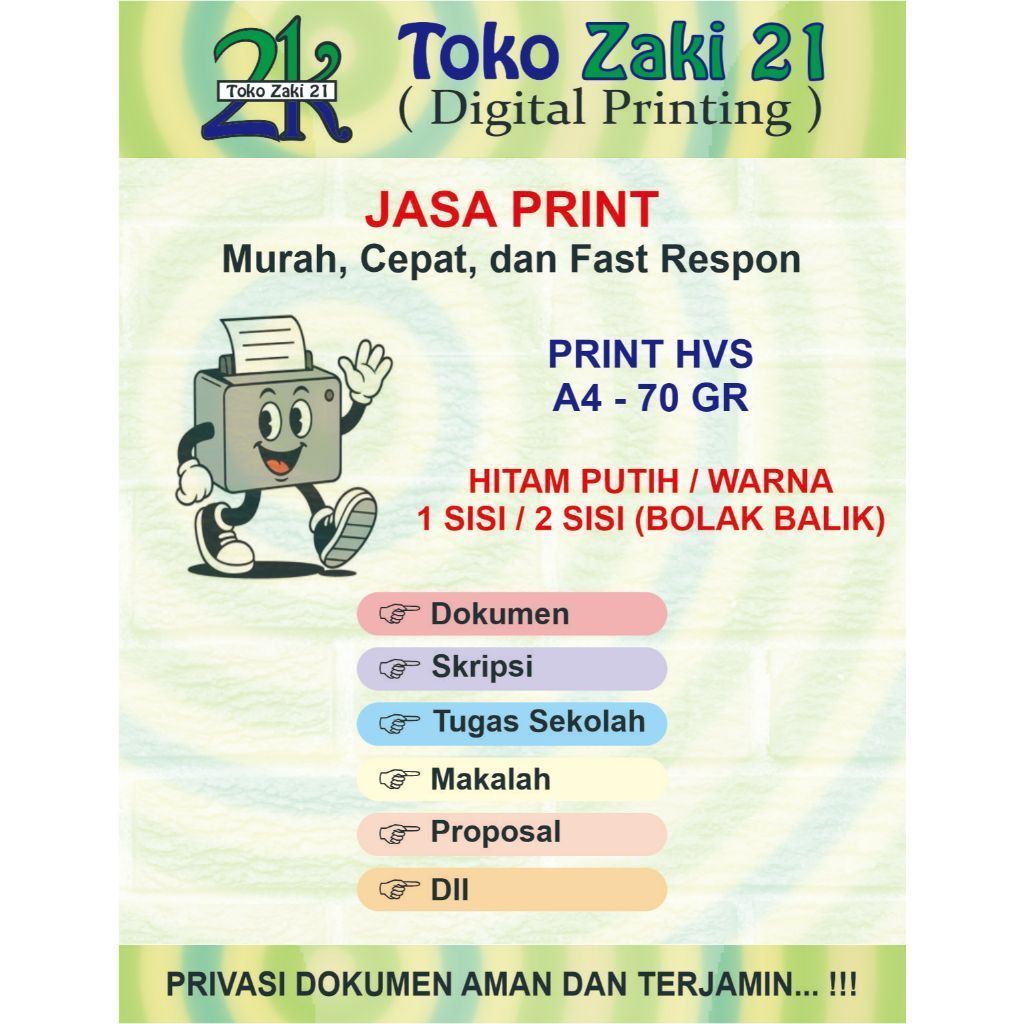 Jasa Print HVS A4 70 GR Hitam Putih Warna1 Sisi 2 Sisi Bolak Balik