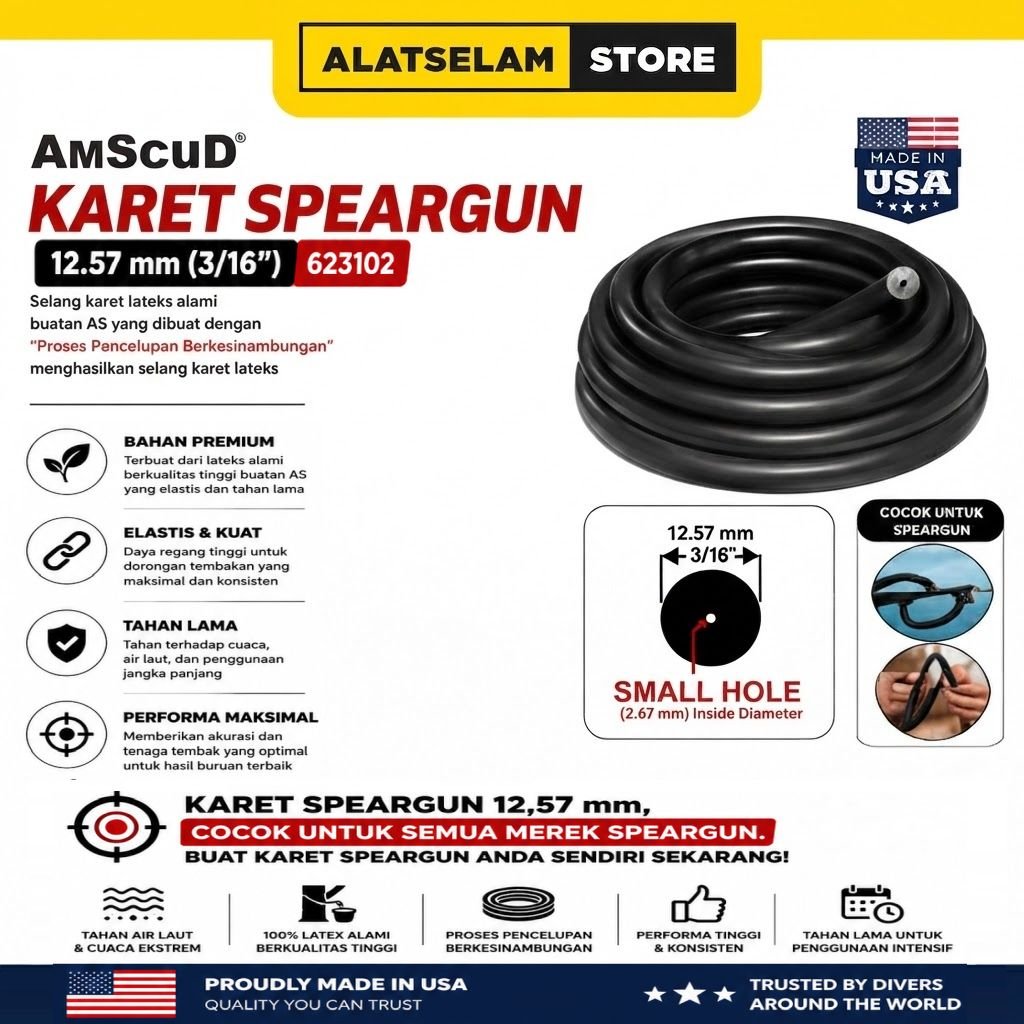 Speargun Rubber 12.57 mm (3/16") 623102 PER Centimeter  / Karet Speargun Alat Selam / Karet Speargun