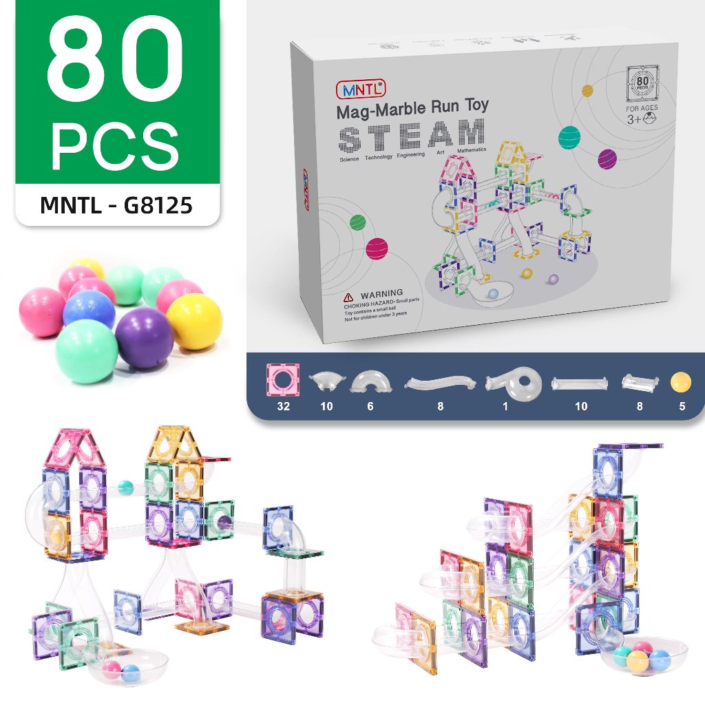 MNTL 80 PCS Pastel Marble Run Series Toy Set
