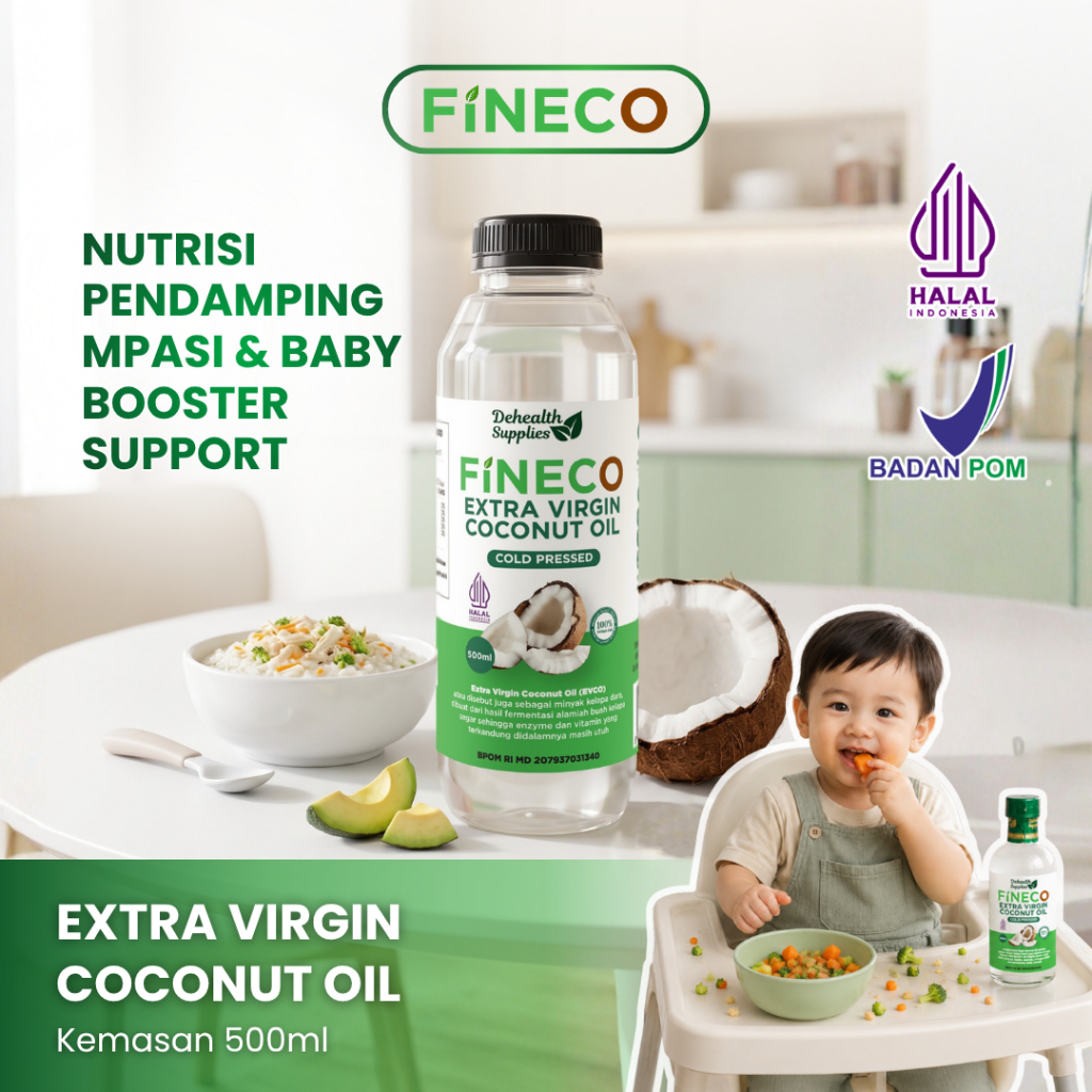 Dehealth Supplies FINECO EXTRA VIRGIN COCONUT OIL 500ml Kemasan Plastik - Nutrisi Pendamping MPASI &