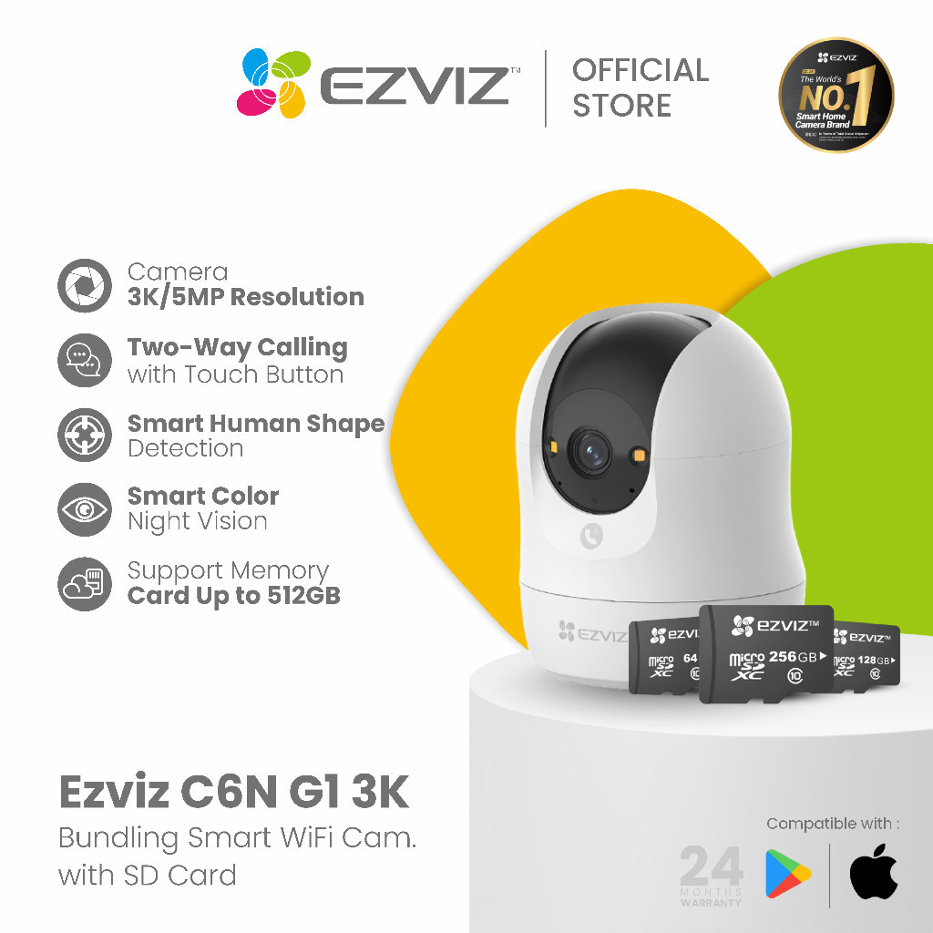 Ezviz C6N 5MP 3K G1 Pan & Tilt Wi-Fi IP Camera CCTV Indoor Smart Home Security w/SD Card 32/64/128/2