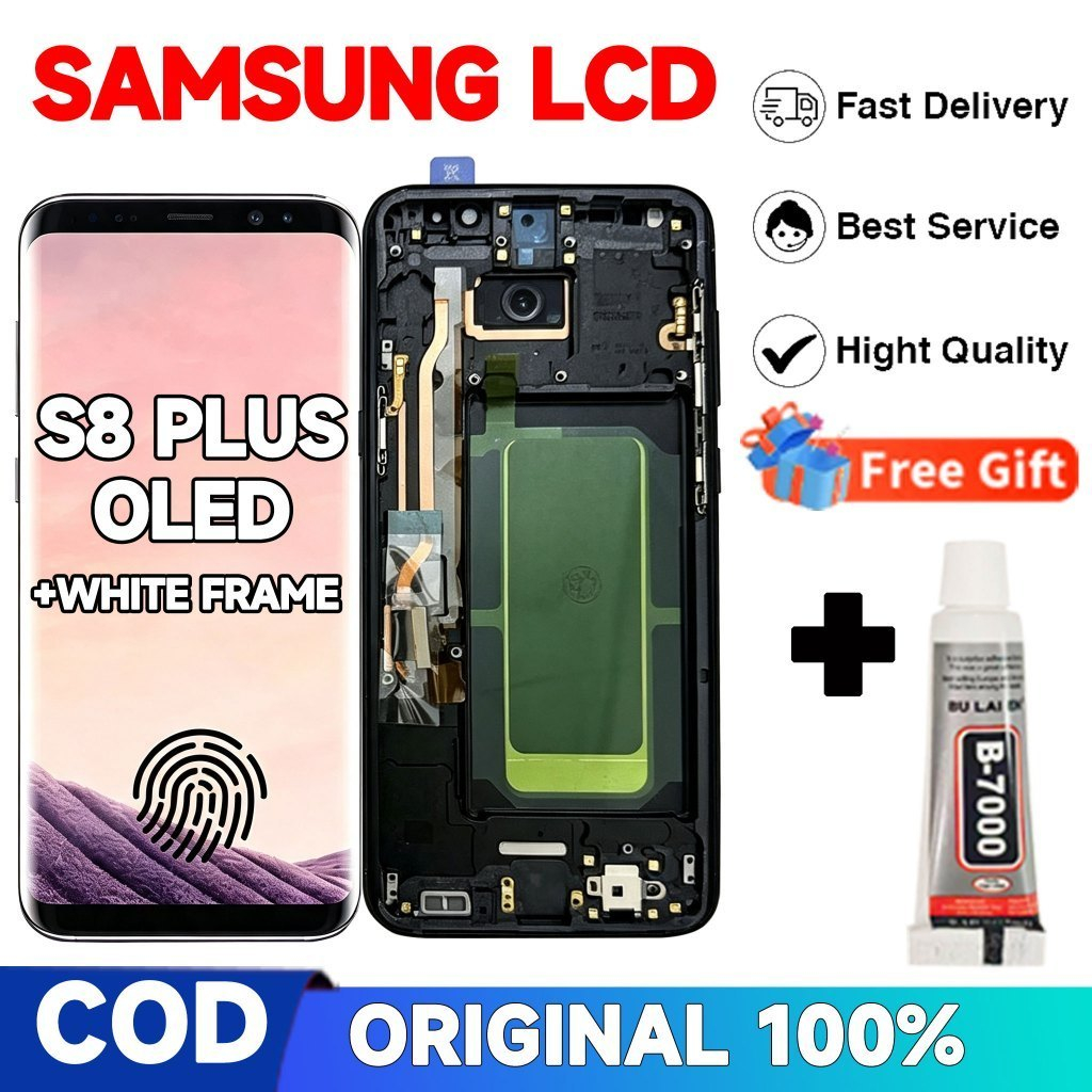 LCD TOUCHSCREEN SAMSUNG S8 PLUS ORI OLED + WHITE FRAME FINGER ON FULSET