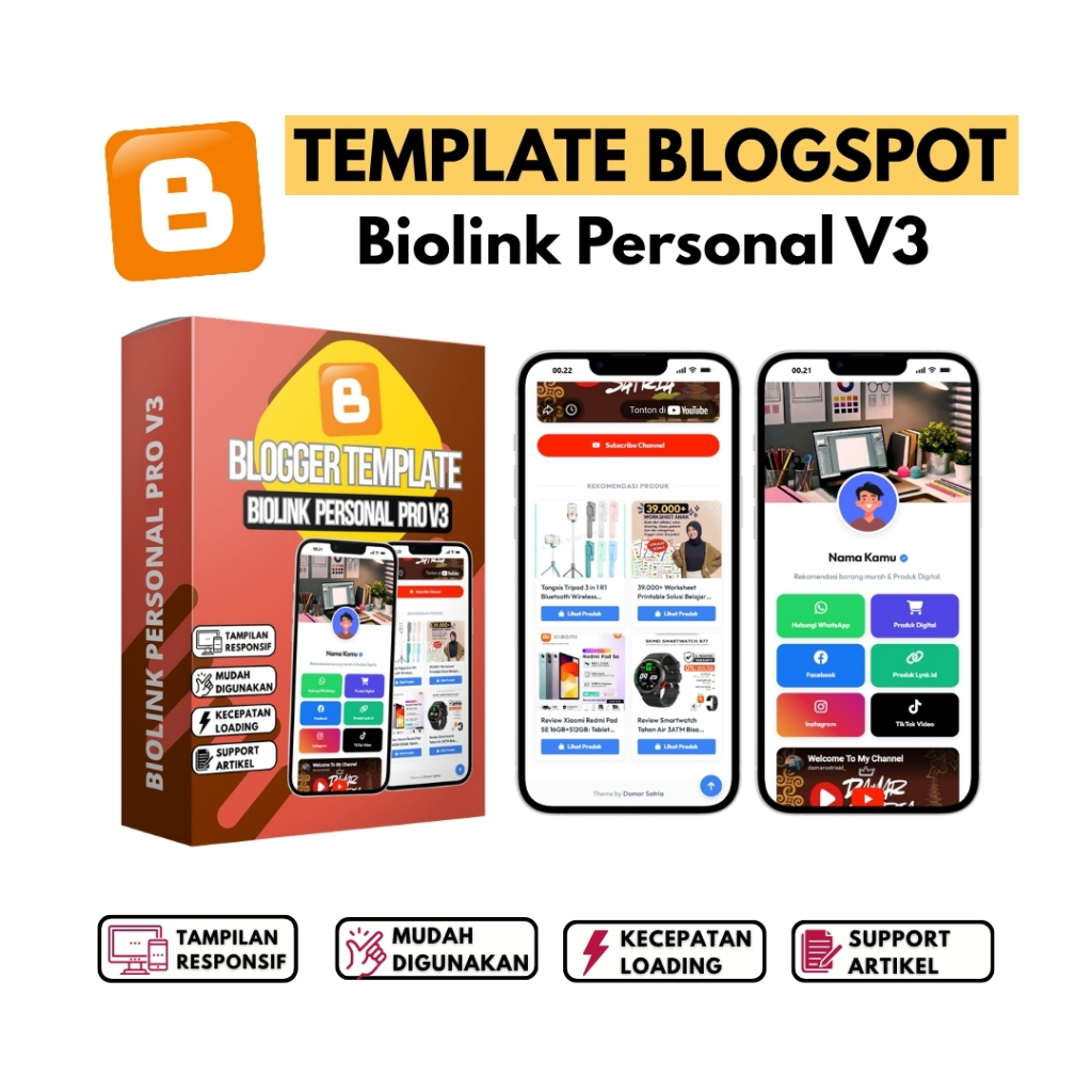 Template Blogger Biolink Personal V3 Pro | Mudah Digunakan Lengkap Dengan Panduan & Update