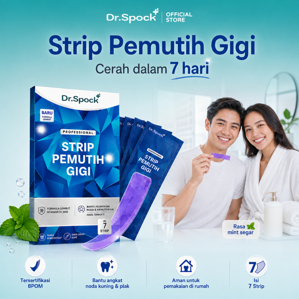Dr.Spock MBT01 Teeth Whitening Strips 7Pcs BPOM Pemutih Gigi 30 Menit Hilangkan Noda Kuning Kopi Teh