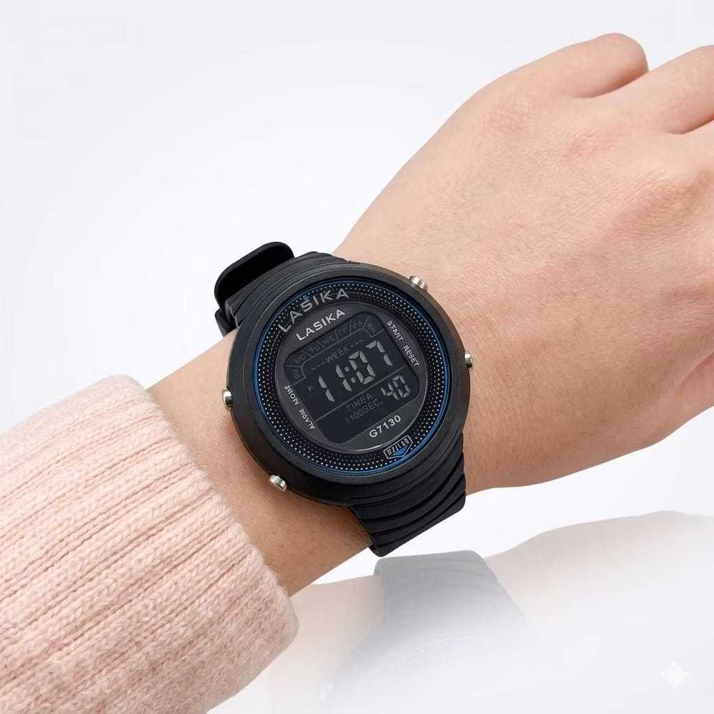 Jam Tangan Digital LASIKA G7130 Anak dan Remaja Hitam Strap Elastis Display LED