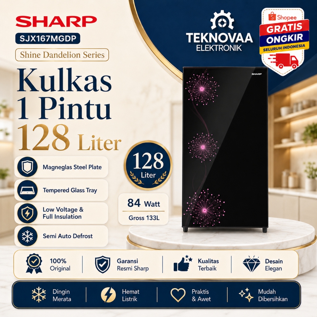 KULKAS SHARP 1 PINTU SJX167MGDP 128L/SJX-167MGDP/SHARP KULKAS MURAH ORIGINAL BERGARANSI