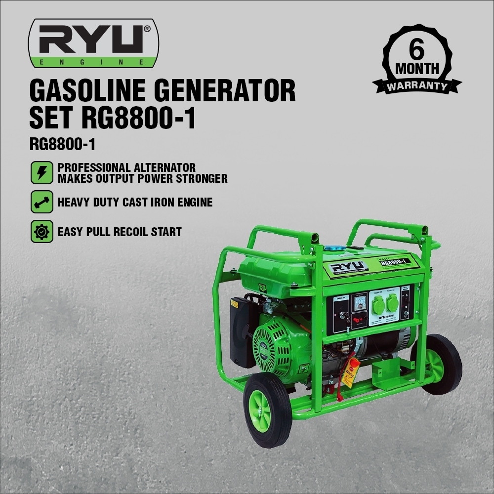 RYU Mesin Genset RG 8800-1 / Gasoline Generator SET 6000 watt 8800 - 1 + Peti Kayu