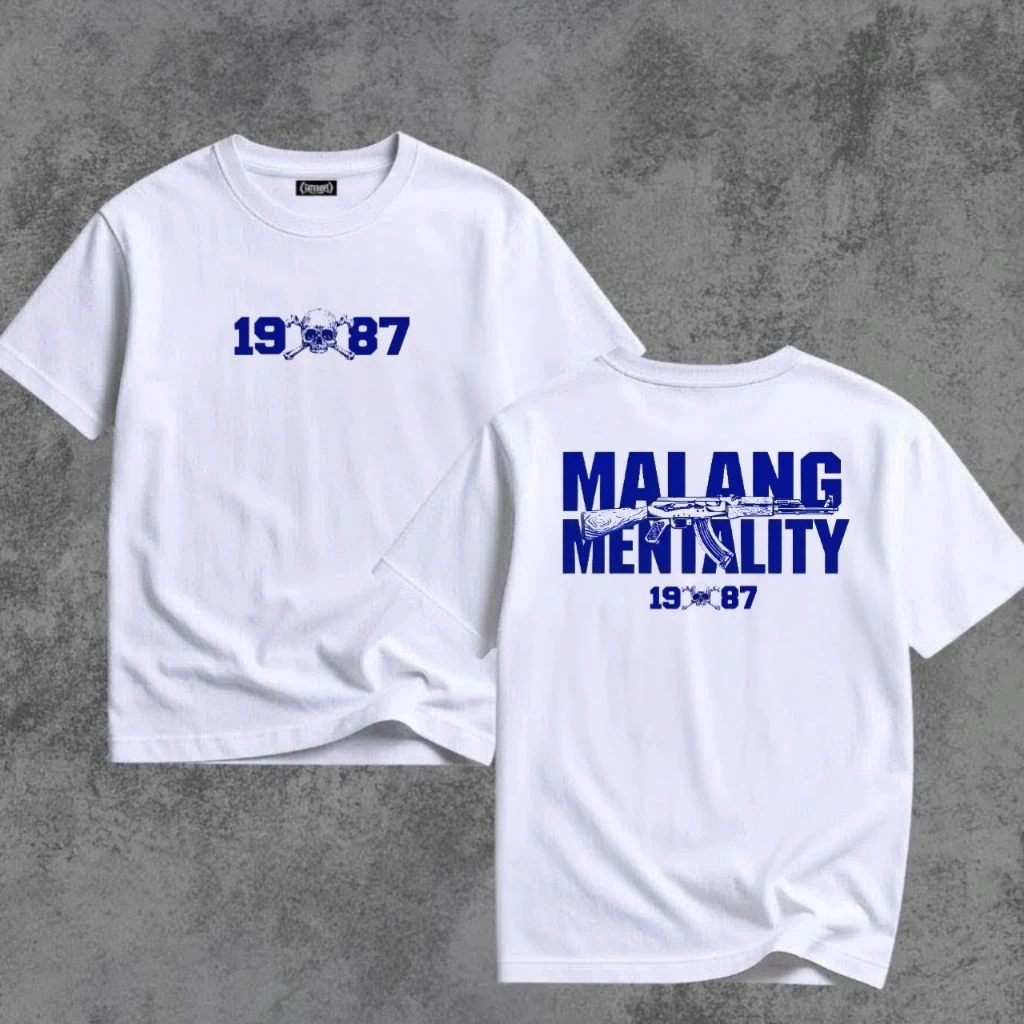 Kaos Malang Mentality 1987 Baju T-Shirt Malang Fans Casuals Ultras Streetwear Oversize Cotton Combed
