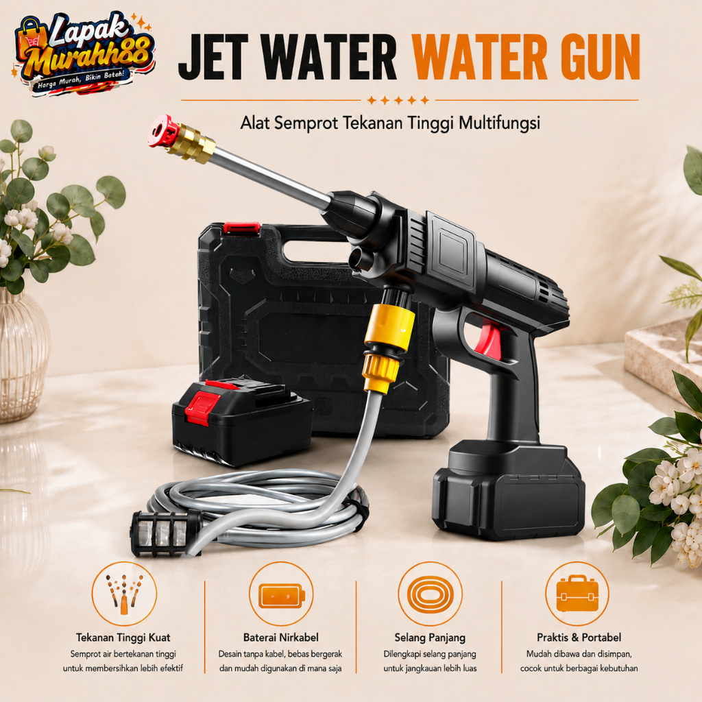 JET WATTER ALAT CUCI MOTOR MOBIL STEAM POWER SPRAYER TEKANAN TINGGI PORTABLE NIRKABEL DAYA TAHAN BAT
