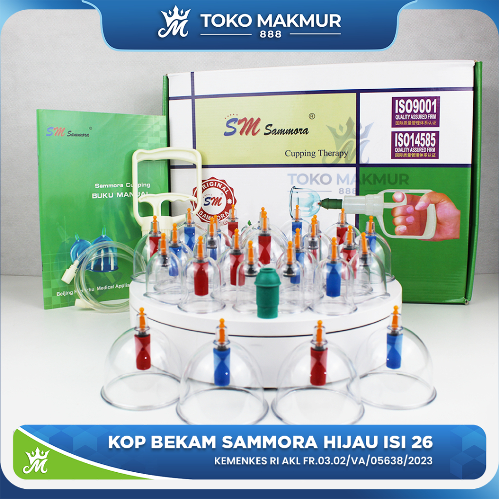 Kop Angin isi 26 pcs Sammora Original // Alat Bekam Sammora Hijau Kop Bekam Sammora isi 26 kop Lengk
