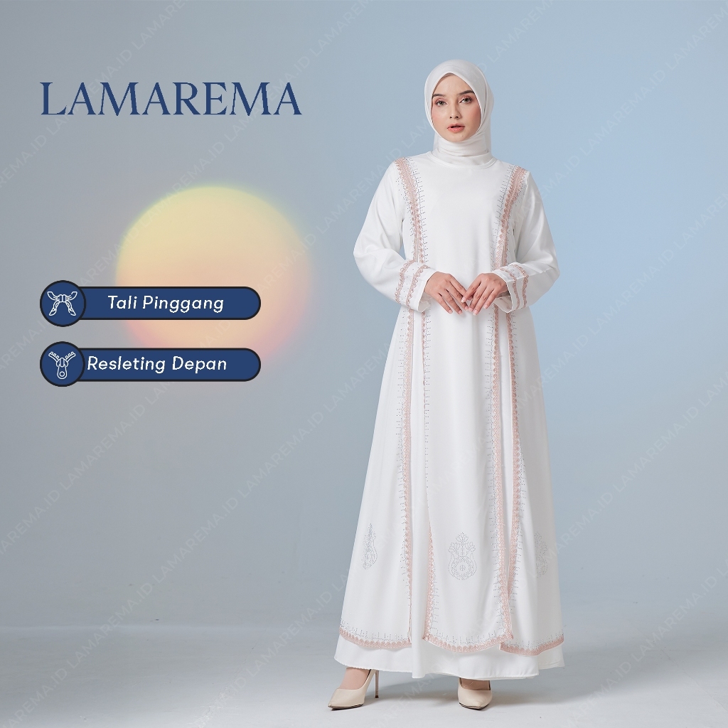 LAMAREMA Laya Gamis Abaya Putih Renda Coklat